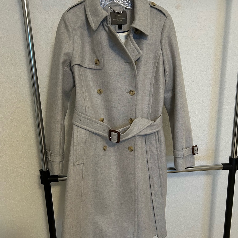 J. Crew Wool Cashmere Light Gray Trench Coat with Belt